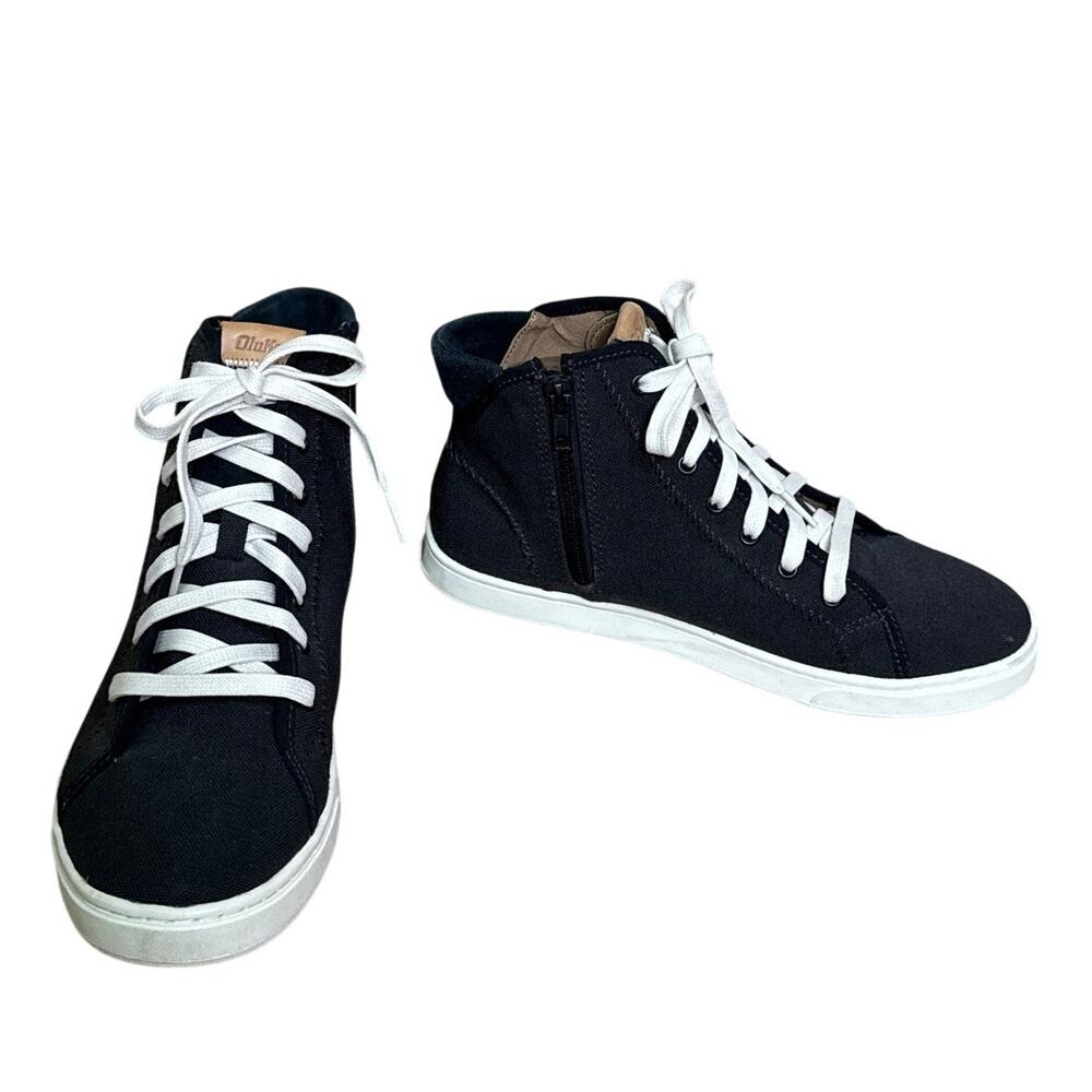 OluKai Pilahi High Top Sneakers Shoes Side Zip Black Size 9